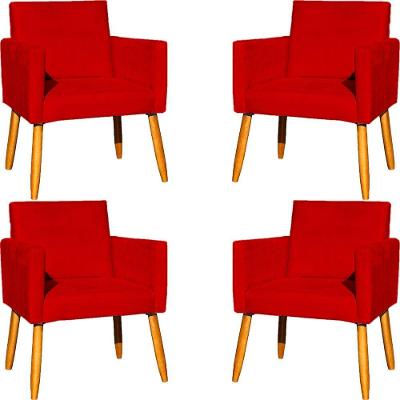 Kit 4 Poltronas Para Recepção Nina Suede Cores Pé Palito 30cm Castanho - Suede