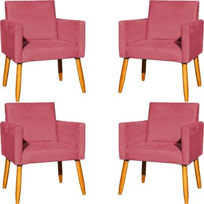 Kit 4 Poltronas Para Recepção Nina Suede Cores Pé Palito 30cm Castanho - Suede