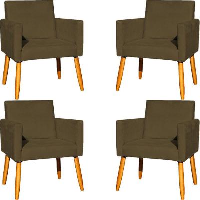 Kit 4 Poltronas Para Recepção Nina Suede Cores Pé Palito 30cm Castanho - Suede