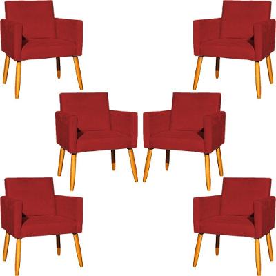 Kit 6 Poltronas Para Recepção Nina Suede Cores Pé Palito 30cm Castanho - Suede
