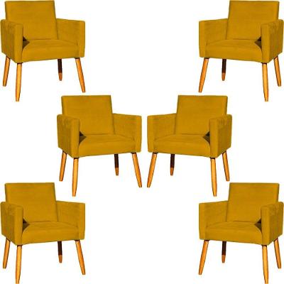 Kit 6 Poltronas Para Recepção Nina Suede Cores Pé Palito 30cm Castanho - Suede