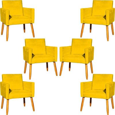 Kit 6 Poltronas Para Recepção Nina Suede Cores Pé Palito 30cm Castanho - Suede