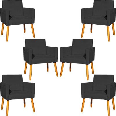 Kit 6 Poltronas Para Recepção Nina Suede Cores Pé Palito 30cm Castanho - Suede
