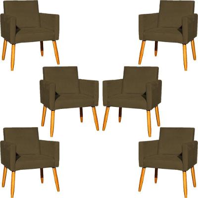 Kit 6 Poltronas Para Recepção Nina Suede Cores Pé Palito 30cm Castanho - Suede