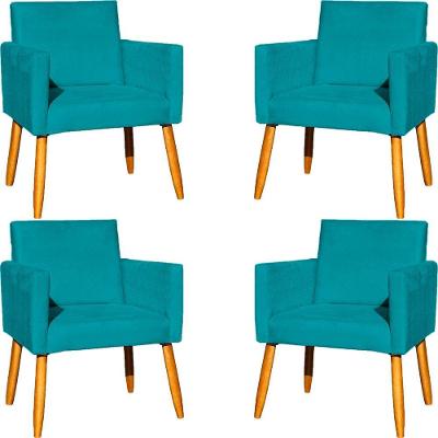 Kit 4 Poltronas Para Recepção Nina Suede Cores Pé Palito 30cm Castanho - Suede