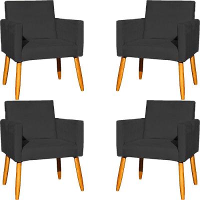 Kit 4 Poltronas Para Recepção Nina Suede Cores Pé Palito 30cm Castanho - Suede