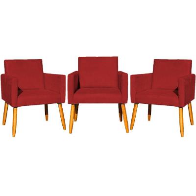 Kit 3 Poltronas Para Recepção Nina Suede Cores Pé Palito 30cm Castanho - Suede