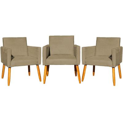 Kit 3 Poltronas Para Recepção Nina Suede Cores Pé Palito 30cm Castanho - Suede
