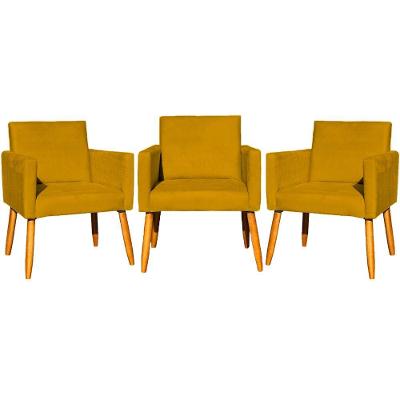 Kit 3 Poltronas Para Recepção Nina Suede Cores Pé Palito 30cm Castanho - Suede