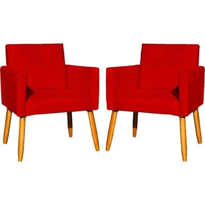 Kit 2 Poltronas Decorativa Para Sala Nina Suede Cores Pé Palito 30cm Castanho - Suede