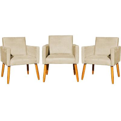 Kit 3 Poltronas Para Recepção Nina Suede Cores Pé Palito 30cm Castanho - Suede