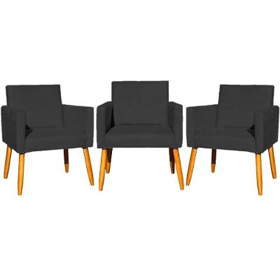 Kit 3 Poltronas Para Recepção Nina Suede Cores Pé Palito 30cm Castanho - Suede