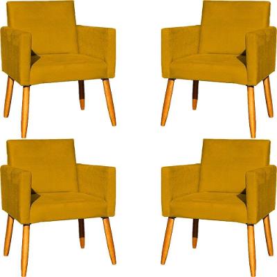 Kit 4 Poltronas Para Recepção Nina Suede Cores Pé Palito 30cm Castanho - Suede