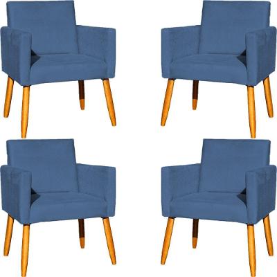 Kit 4 Poltronas Para Recepção Nina Suede Cores Pé Palito 30cm Castanho - Suede