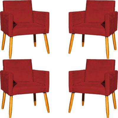 Kit 4 Poltronas Para Recepção Nina Suede Cores Pé Palito 30cm Castanho - Suede