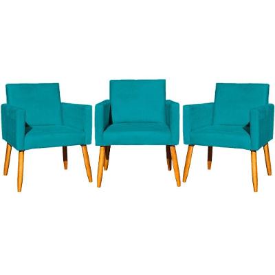 Kit 3 Poltronas Para Recepção Nina Suede Cores Pé Palito 30cm Castanho - Suede