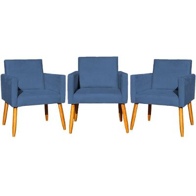 Kit 3 Poltronas Para Recepção Nina Suede Cores Pé Palito 30cm Castanho - Suede