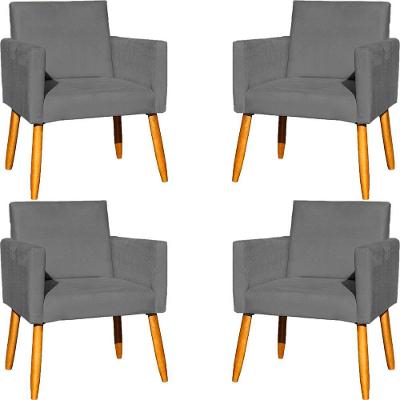 Kit 4 Poltronas Para Recepção Nina Suede Cores Pé Palito 30cm Castanho - Suede