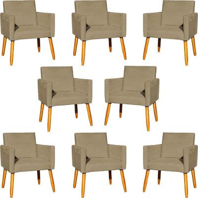 Kit 8 Poltronas Nina Para Recepção Suede Cores Pé Palito 30cm Castanho - Suede