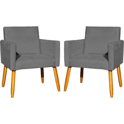 Kit 2 Poltronas Decorativa Para Sala Nina Suede Cores Pé Palito 30cm Castanho - Suede
