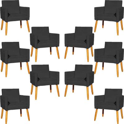 Kit 10 Poltronas Decorativa Para Sala Nina Suede Cores Pé Palito 30cm Castanho - Preto, Suede