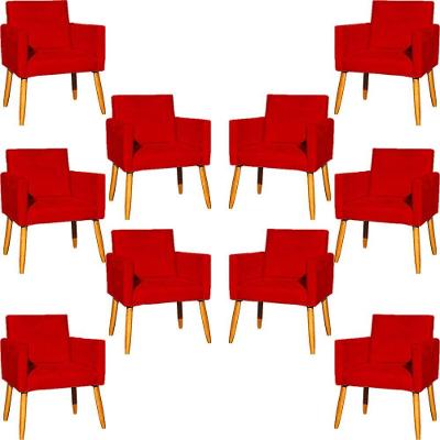 Kit 10 Poltronas Decorativa Para Sala Nina Suede Cores Pé Palito 30cm Castanho - Vermelho, Suede