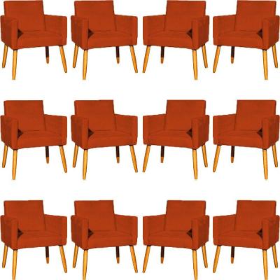 Kit 12 Poltronas Decorativa Para Sala Nina Suede Cores Pé Palito 30cm Castanho - Suede