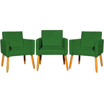 Kit 3 Poltronas Para Recepção Nina Suede Cores Pé Palito 30cm Castanho - Suede