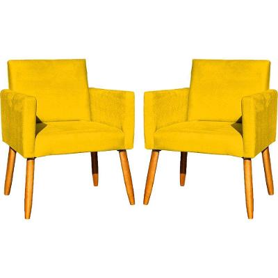 Kit 2 Poltronas Decorativa Para Sala Nina Suede Cores Pé Palito 30cm Castanho - Suede