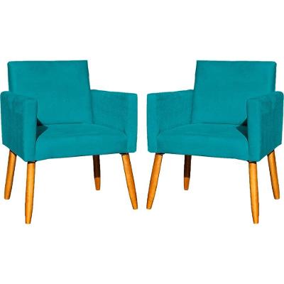 Kit 2 Poltronas Decorativa Para Sala Nina Suede Cores Pé Palito 30cm Castanho - Suede