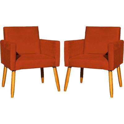 Kit 2 Poltronas Decorativa Para Sala Nina Suede Cores Pé Palito 30cm Castanho - Suede