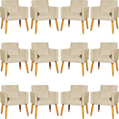 Kit 12 Poltronas Decorativa Para Sala Nina Suede Cores Pé Palito 30cm Castanho - Suede