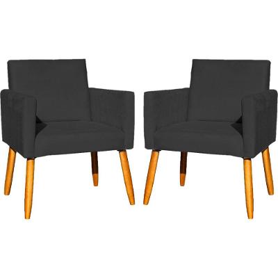 Kit 2 Poltronas Decorativa Para Sala Nina Suede Cores Pé Palito 30cm Castanho - Suede