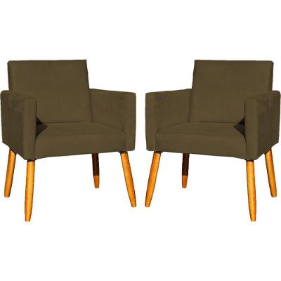 Kit 2 Poltronas Decorativa Para Sala Nina Suede Cores Pé Palito 30cm Castanho - Suede