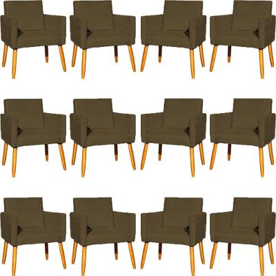 Kit 12 Poltronas Decorativa Para Sala Nina Suede Cores Pé Palito 30cm Castanho - Suede