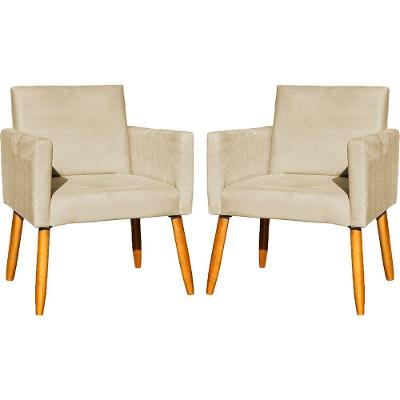Kit 2 Poltronas Decorativa Para Sala Nina Suede Cores Pé Palito 30cm Castanho - Suede