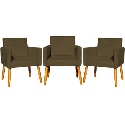 Kit 3 Poltronas Para Recepção Nina Suede Cores Pé Palito 30cm Castanho - Suede