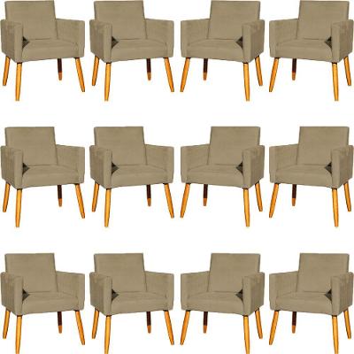 Kit 12 Poltronas Decorativa Para Sala Nina Suede Cores Pé Palito 30cm Castanho - Suede