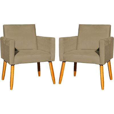 Kit 2 Poltronas Decorativa Para Sala Nina Suede Cores Pé Palito 30cm Castanho - Suede