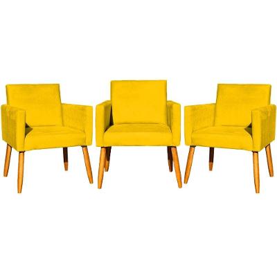 Kit 3 Poltronas Para Recepção Nina Suede Cores Pé Palito 30cm Castanho - Suede
