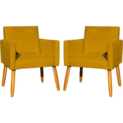 Kit 2 Poltronas Decorativa Para Sala Nina Suede Cores Pé Palito 30cm Castanho - Suede