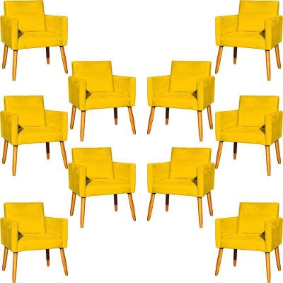 Kit 10 Poltronas Decorativa Para Sala Nina Suede Cores Pé Palito 30cm Castanho - Amarelo, Suede