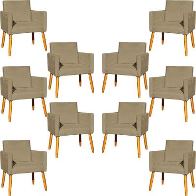 Kit 10 Poltronas Decorativa Para Sala Nina Suede Cores Pé Palito 30cm Castanho - Nude, Suede