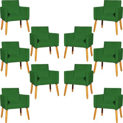 Kit 10 Poltronas Decorativa Para Sala Nina Suede Cores Pé Palito 30cm Castanho - Verde, Suede
