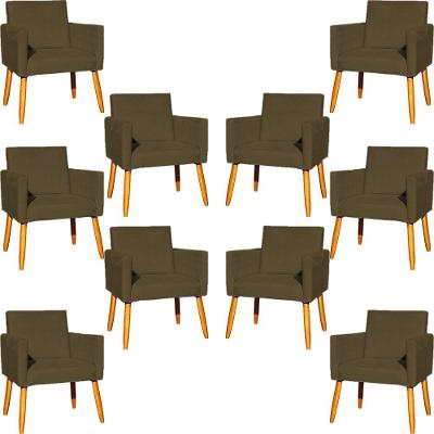 Kit 10 Poltronas Decorativa Para Sala Nina Suede Cores Pé Palito 30cm Castanho - Marrom, Suede