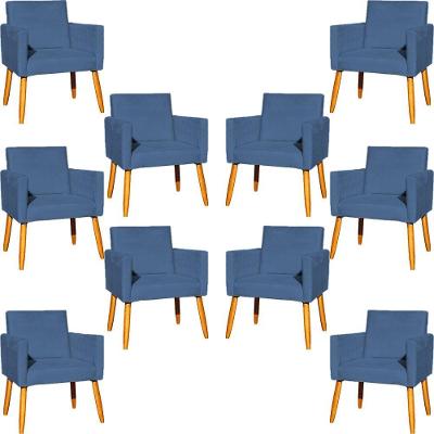 Kit 10 Poltronas Decorativa Para Sala Nina Suede Cores Pé Palito 30cm Castanho - Azul-marinho, Suede