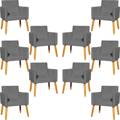 Kit 10 Poltronas Decorativa Para Sala Nina Suede Cores Pé Palito 30cm Castanho - Cinza, Suede