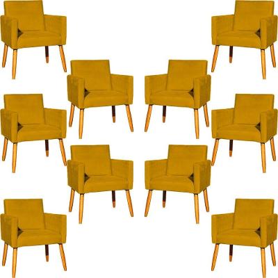 Kit 10 Poltronas Decorativa Para Sala Nina Suede Cores Pé Palito 30cm Castanho - Mostarda, Suede