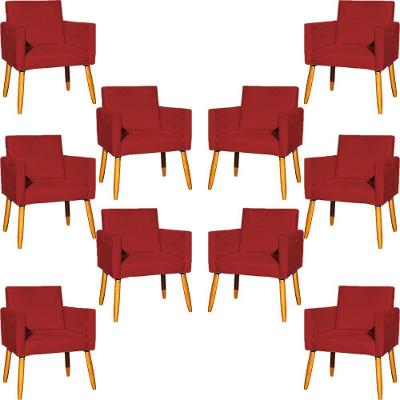Kit 10 Poltronas Decorativa Para Sala Nina Suede Cores Pé Palito 30cm Castanho - Bordô, Suede