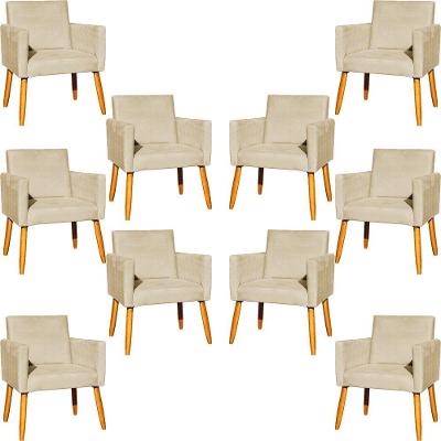 Kit 10 Poltronas Decorativa Para Sala Nina Suede Cores Pé Palito 30cm Castanho - Bege, Suede
